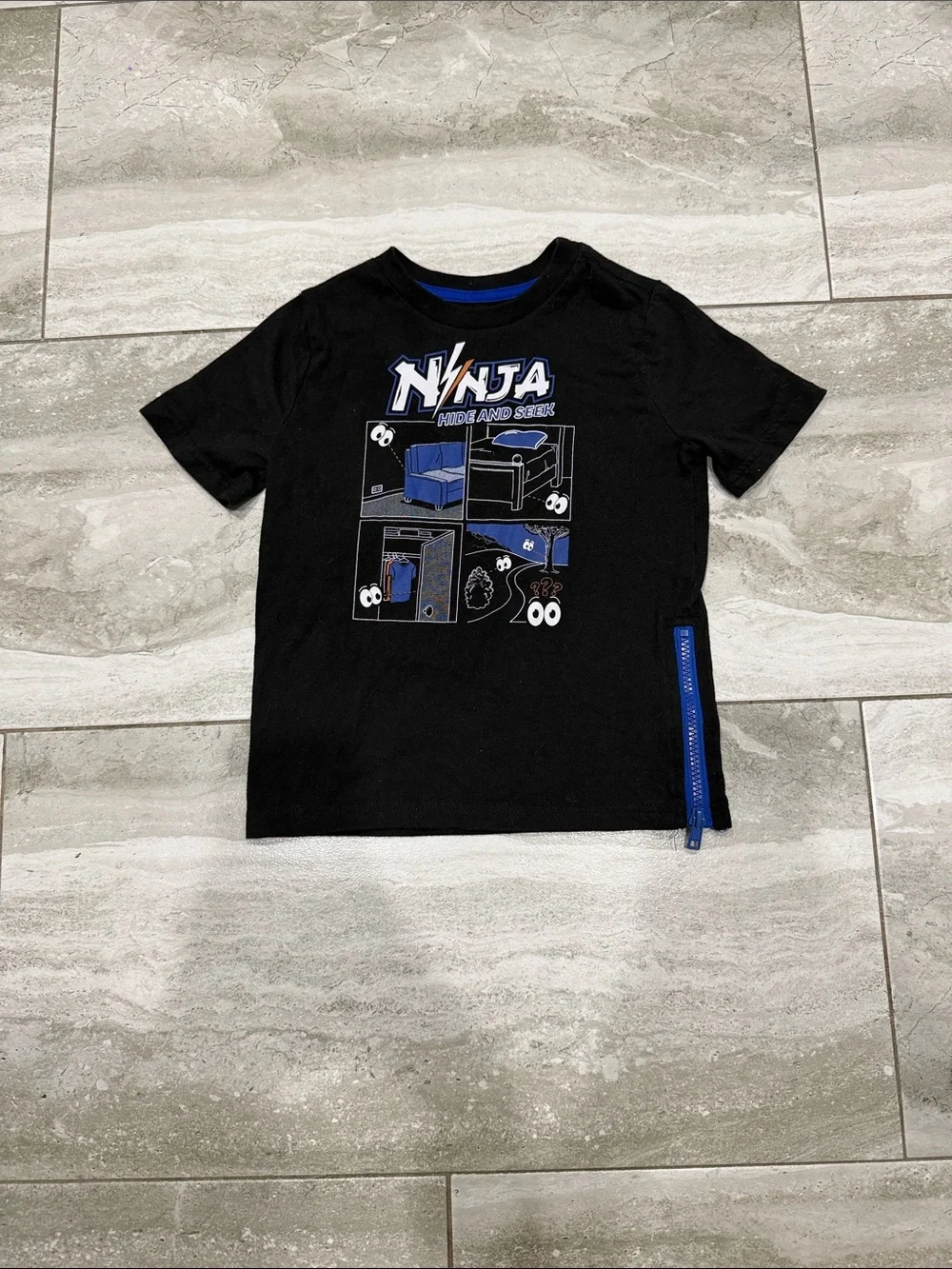 Ninja Graphic Short-Sleeve Tee for Kids - Black with Blue Accents